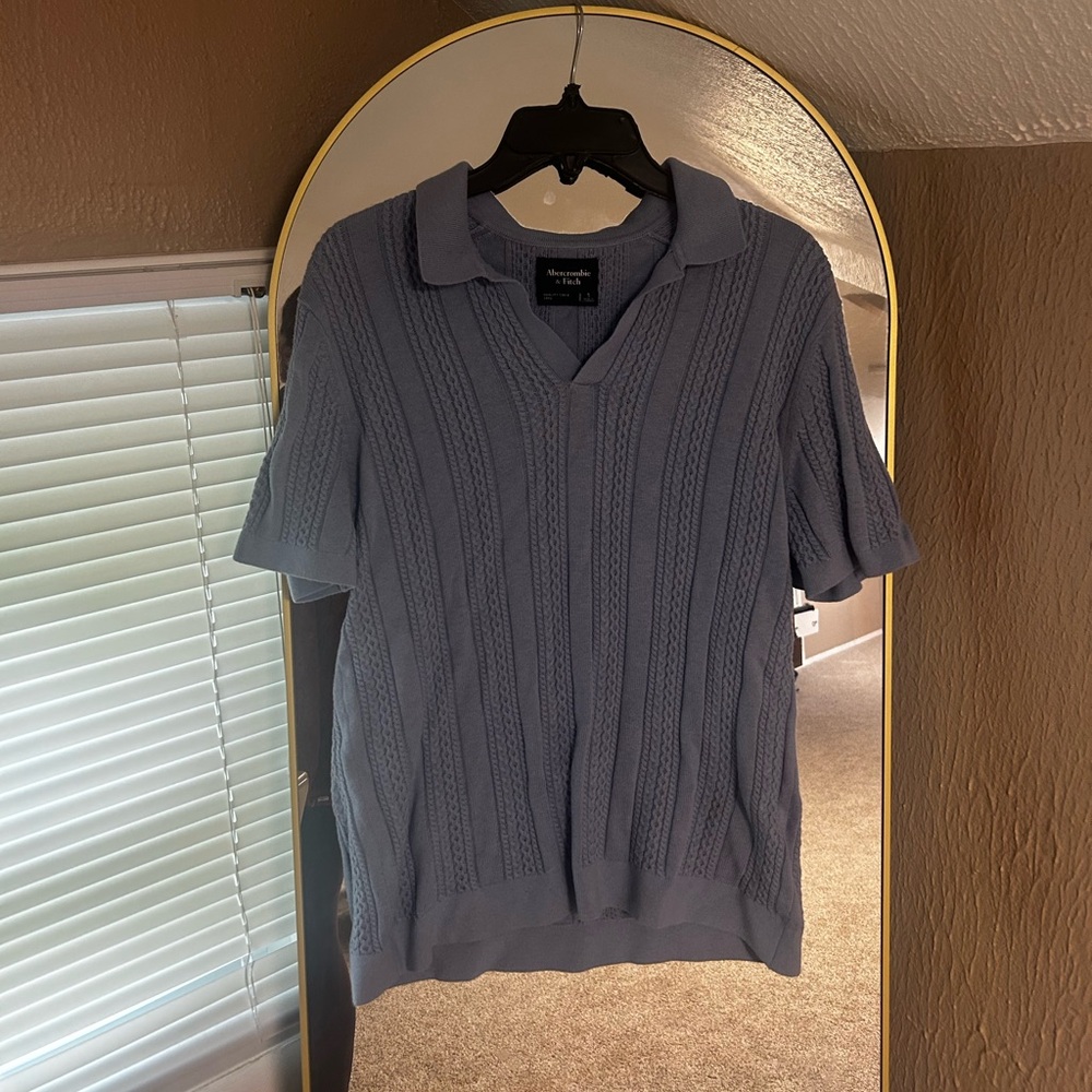 Abercrombie & Fitch Light Blue Knit Polo Top